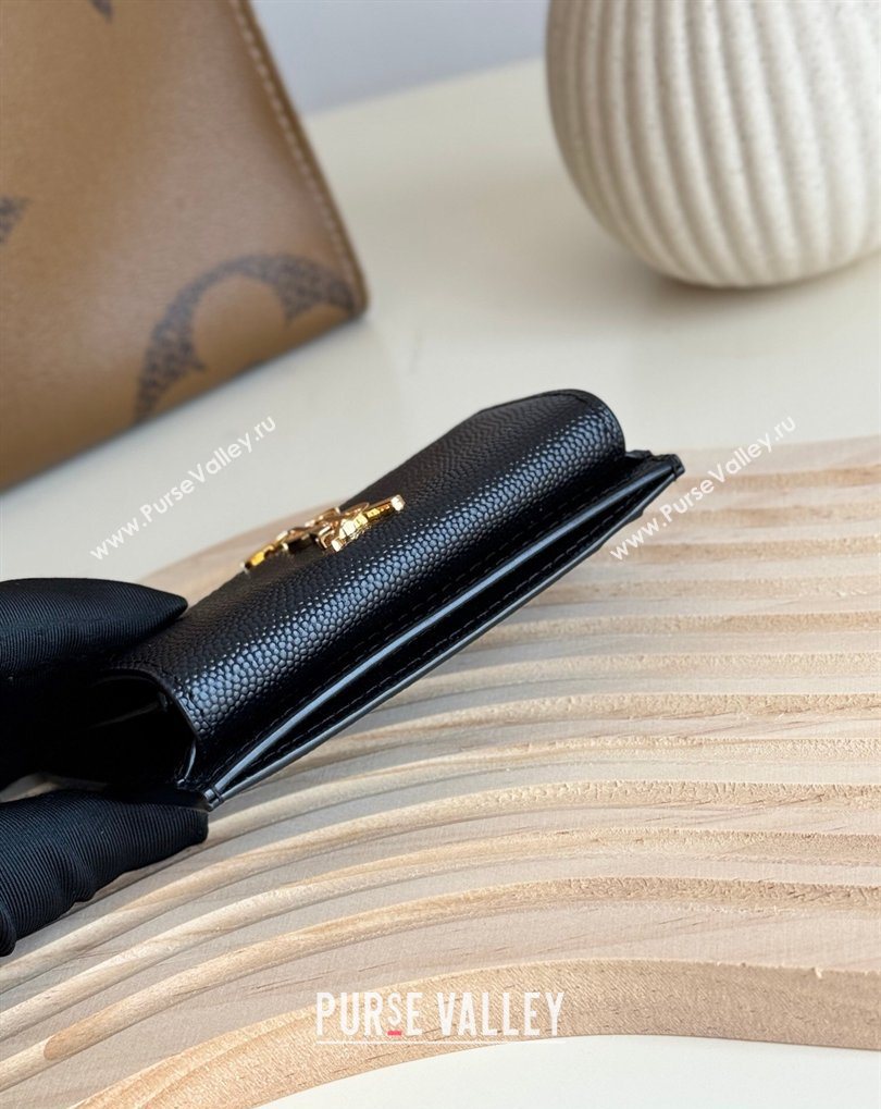 Saint Laurent Uptown Flap Card Case in Grained Leather Black/Gold 2026 582305 (MHUI-260407003)