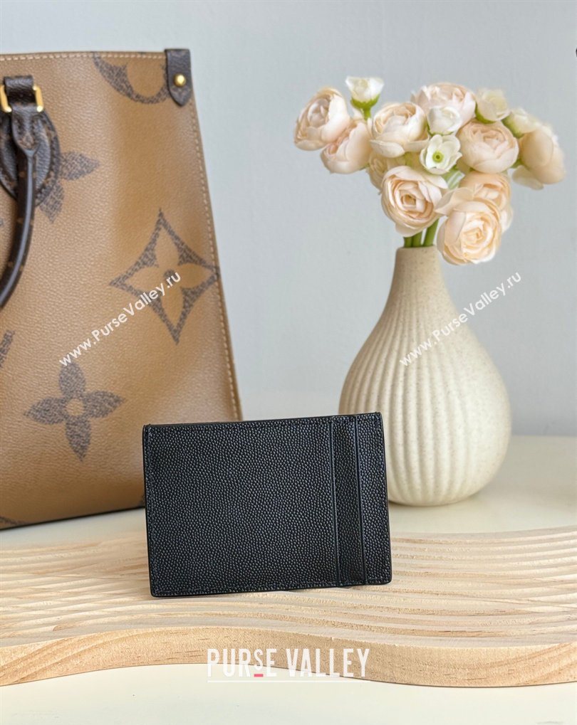 Saint Laurent Uptown Flap Card Case in Grained Leather Black/Silver 2026 582305 (MHUI-260407004)