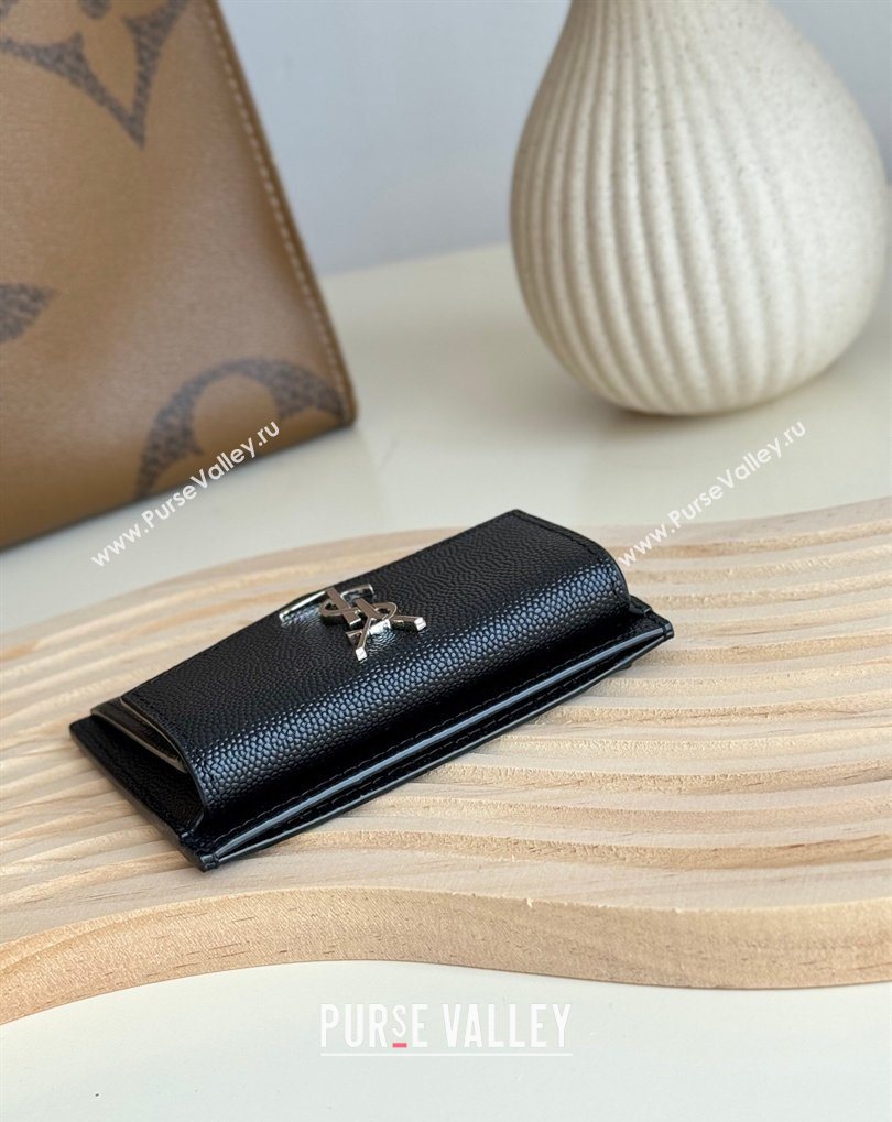 Saint Laurent Uptown Flap Card Case in Grained Leather Black/Silver 2026 582305 (MHUI-260407004)