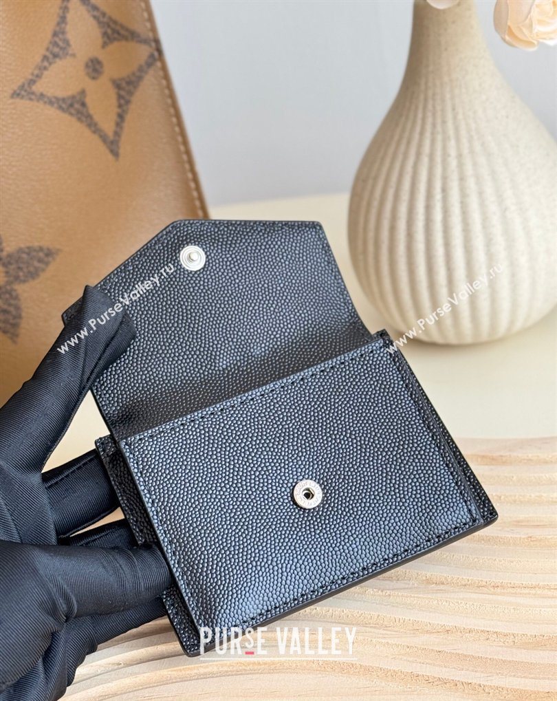 Saint Laurent Uptown Flap Card Case in Grained Leather Black/Silver 2026 582305 (MHUI-260407004)