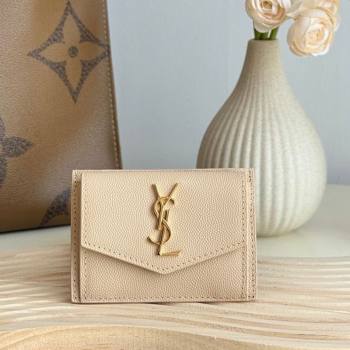 Saint Laurent Uptown Flap Card Case in Grained Leather Rose Beige 2026 582305 (MHUI-260407005)