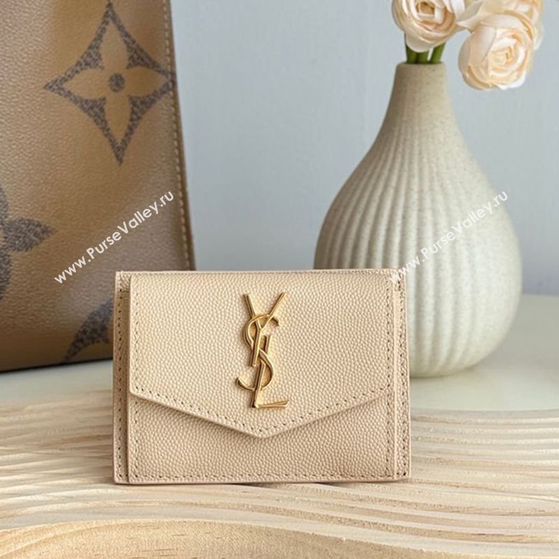 Saint Laurent Uptown Flap Card Case in Grained Leather Rose Beige 2026 582305 (MHUI-260407005)