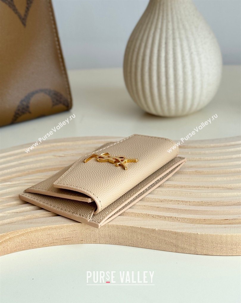 Saint Laurent Uptown Flap Card Case in Grained Leather Rose Beige 2026 582305 (MHUI-260407005)