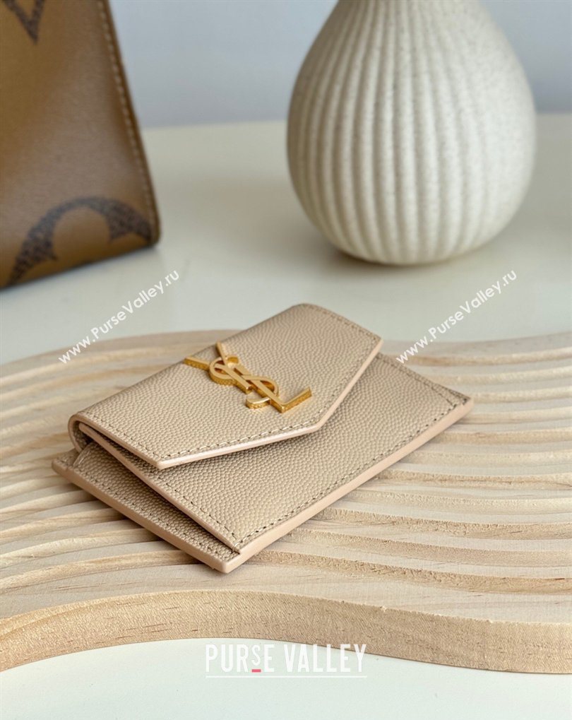 Saint Laurent Uptown Flap Card Case in Grained Leather Rose Beige 2026 582305 (MHUI-260407005)