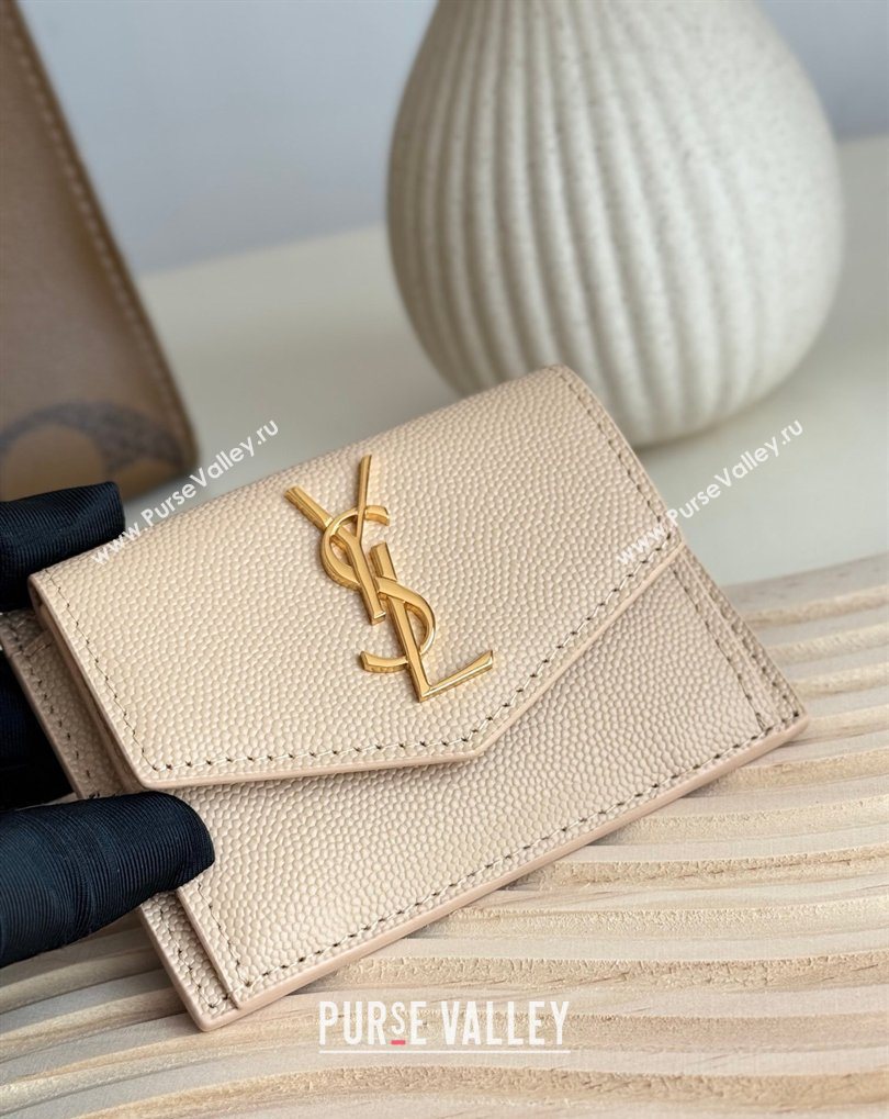 Saint Laurent Uptown Flap Card Case in Grained Leather Rose Beige 2026 582305 (MHUI-260407005)