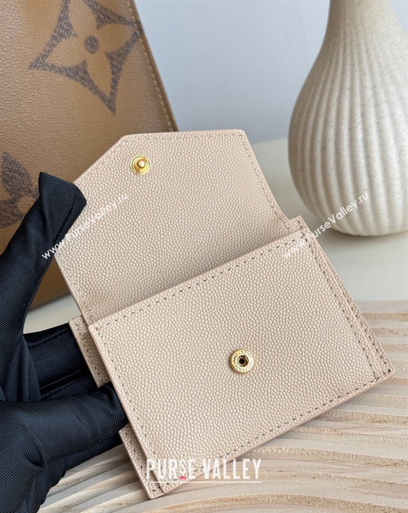 Saint Laurent Uptown Flap Card Case in Grained Leather Rose Beige 2026 582305 (MHUI-260407005)