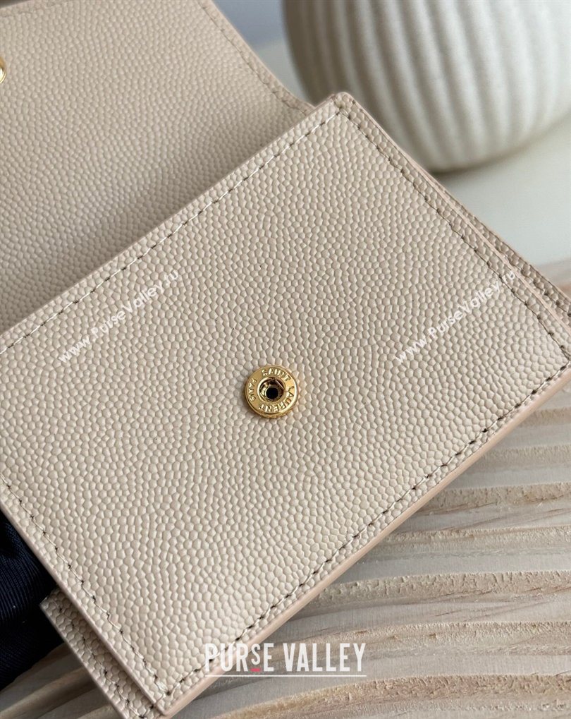 Saint Laurent Uptown Flap Card Case in Grained Leather Rose Beige 2026 582305 (MHUI-260407005)