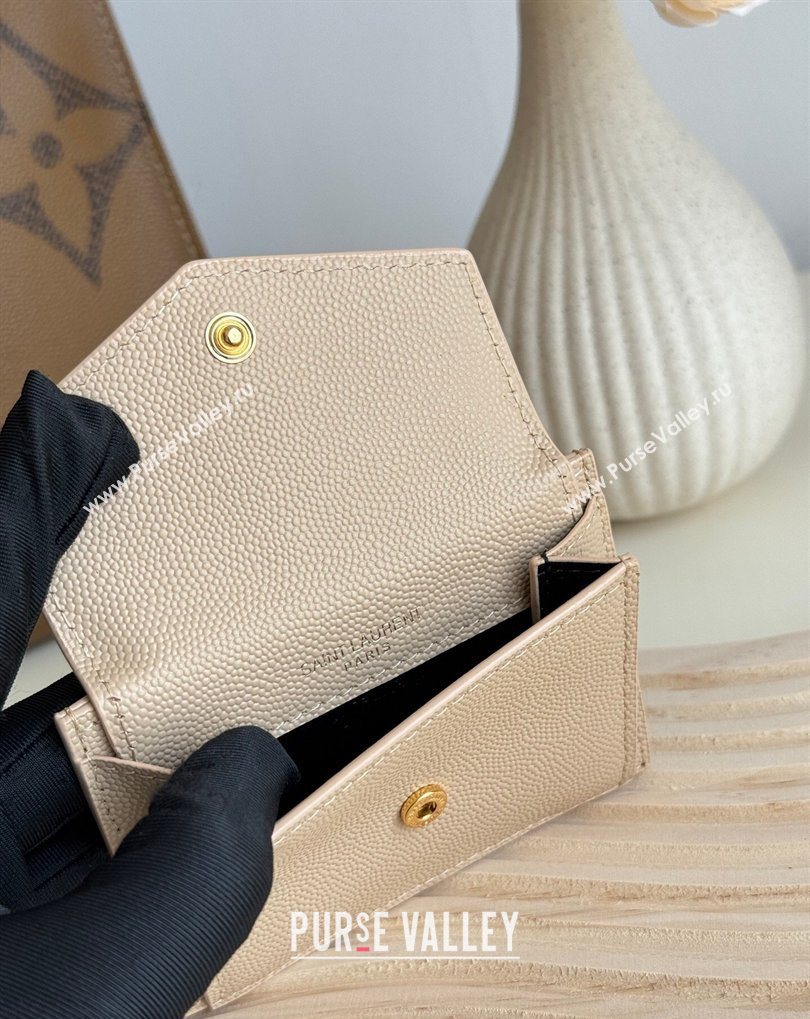 Saint Laurent Uptown Flap Card Case in Grained Leather Rose Beige 2026 582305 (MHUI-260407005)