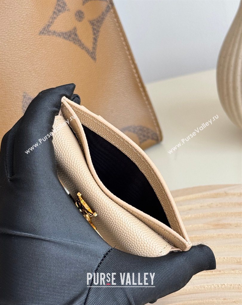 Saint Laurent Uptown Flap Card Case in Grained Leather Rose Beige 2026 582305 (MHUI-260407005)