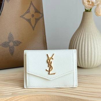 Saint Laurent Uptown Flap Card Case in Grained Leather White 2026 582305 (MHUI-260407006)