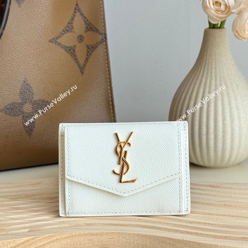 Saint Laurent Uptown Flap Card Case in Grained Leather White 2026 582305 (MHUI-260407006)
