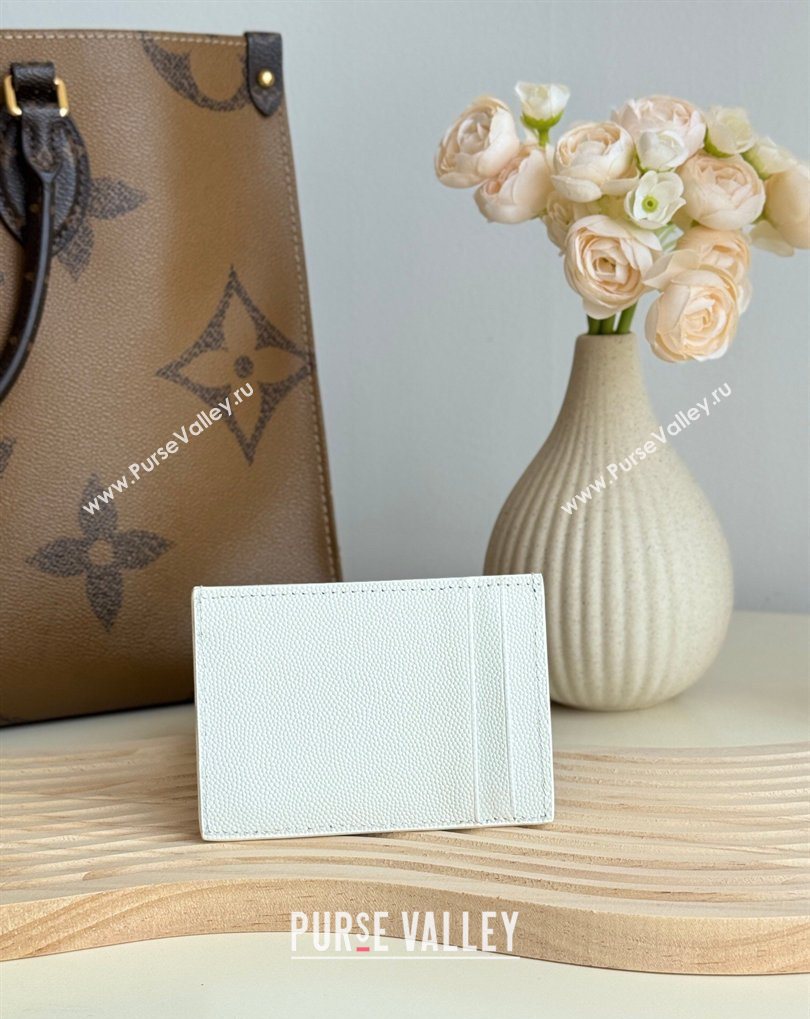 Saint Laurent Uptown Flap Card Case in Grained Leather White 2026 582305 (MHUI-260407006)