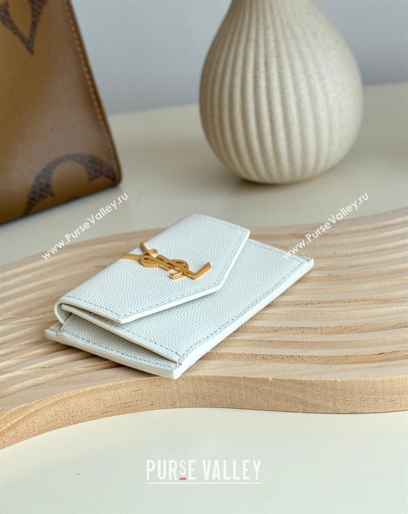 Saint Laurent Uptown Flap Card Case in Grained Leather White 2026 582305 (MHUI-260407006)