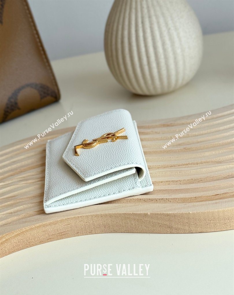 Saint Laurent Uptown Flap Card Case in Grained Leather White 2026 582305 (MHUI-260407006)