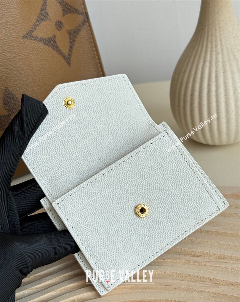 Saint Laurent Uptown Flap Card Case in Grained Leather White 2026 582305 (MHUI-260407006)