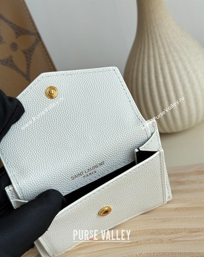 Saint Laurent Uptown Flap Card Case in Grained Leather White 2026 582305 (MHUI-260407006)