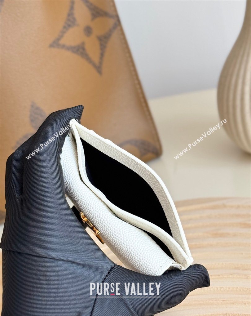 Saint Laurent Uptown Flap Card Case in Grained Leather White 2026 582305 (MHUI-260407006)