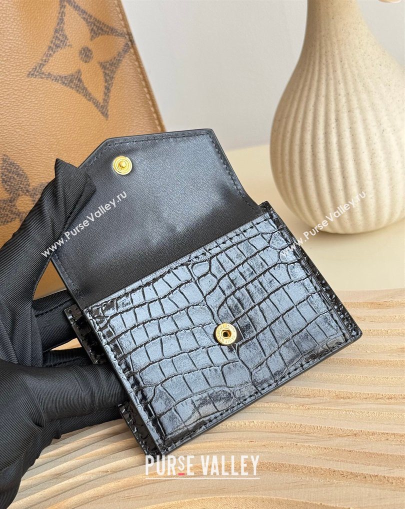 Saint Laurent Uptown Flap Card Case in Crocodile Embossed Leather Black 2026 582305 (MHUI-260407001)