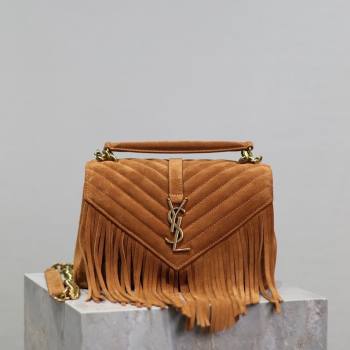 Saint Laurent Medium Monogram College Bag in Suede with Tassel 392737 Clay Brown 2026 (MHUI-260407013)