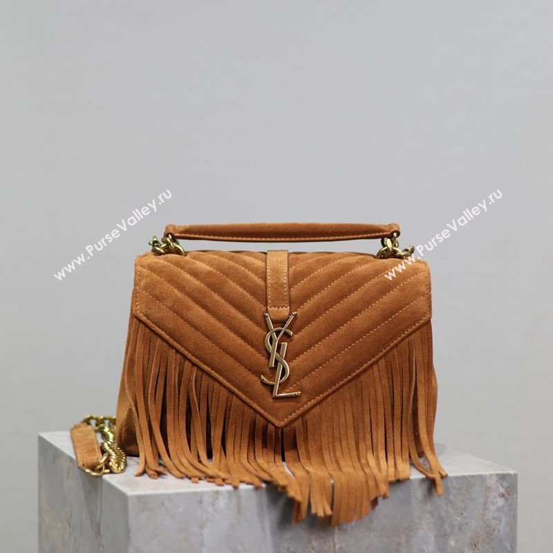 Saint Laurent Medium Monogram College Bag in Suede with Tassel 392737 Clay Brown 2026 (MHUI-260407013)