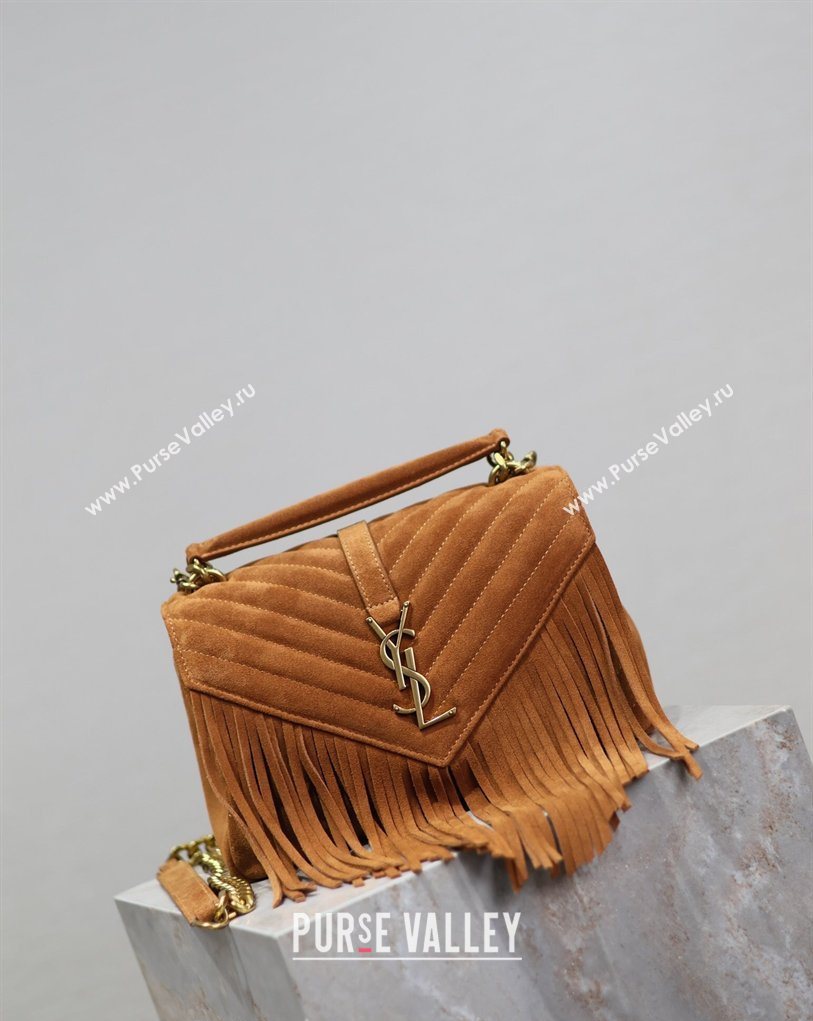 Saint Laurent Medium Monogram College Bag in Suede with Tassel 392737 Clay Brown 2026 (MHUI-260407013)