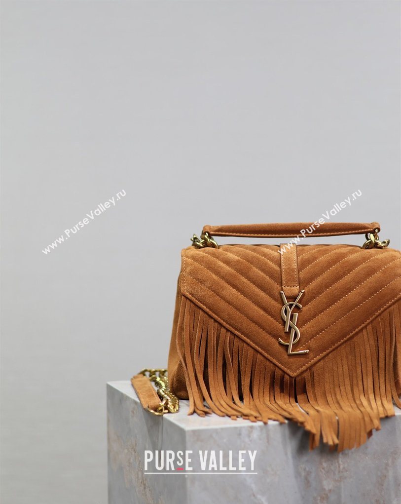 Saint Laurent Medium Monogram College Bag in Suede with Tassel 392737 Clay Brown 2026 (MHUI-260407013)