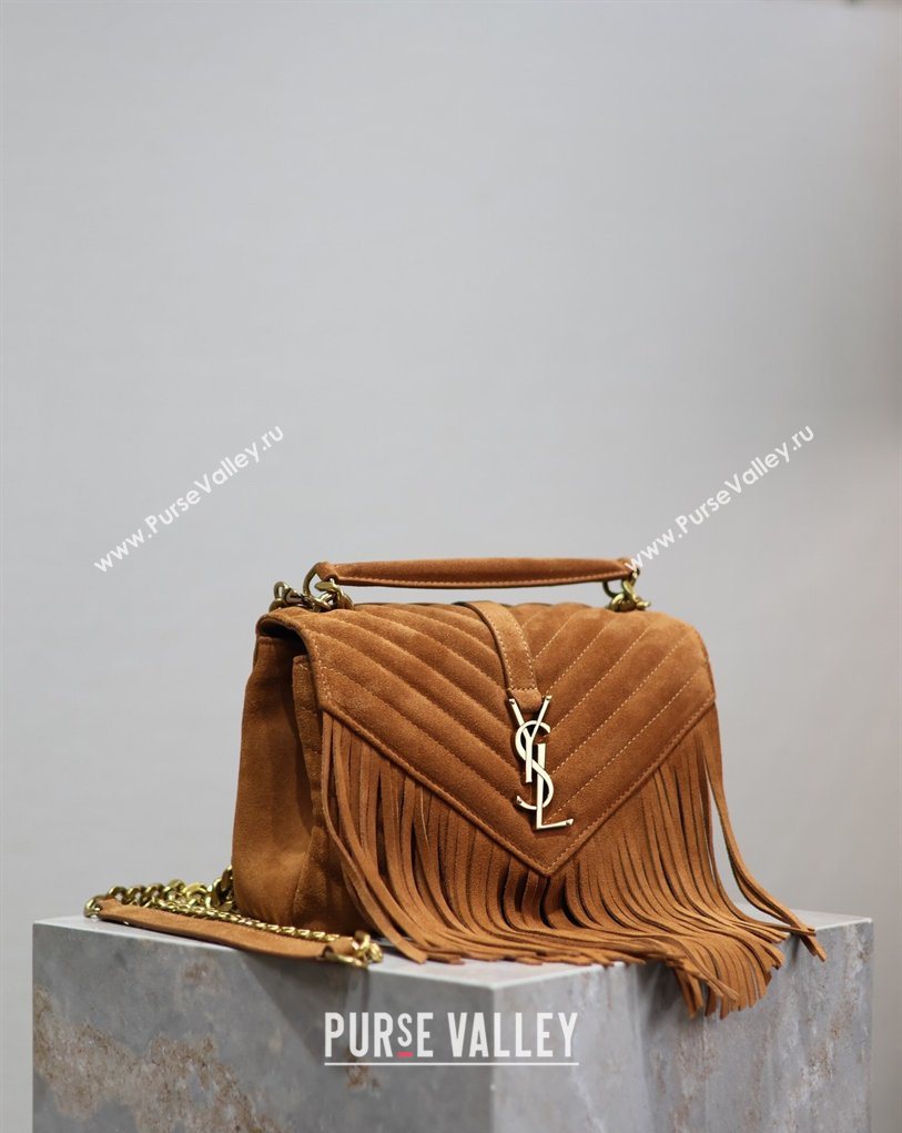 Saint Laurent Medium Monogram College Bag in Suede with Tassel 392737 Clay Brown 2026 (MHUI-260407013)