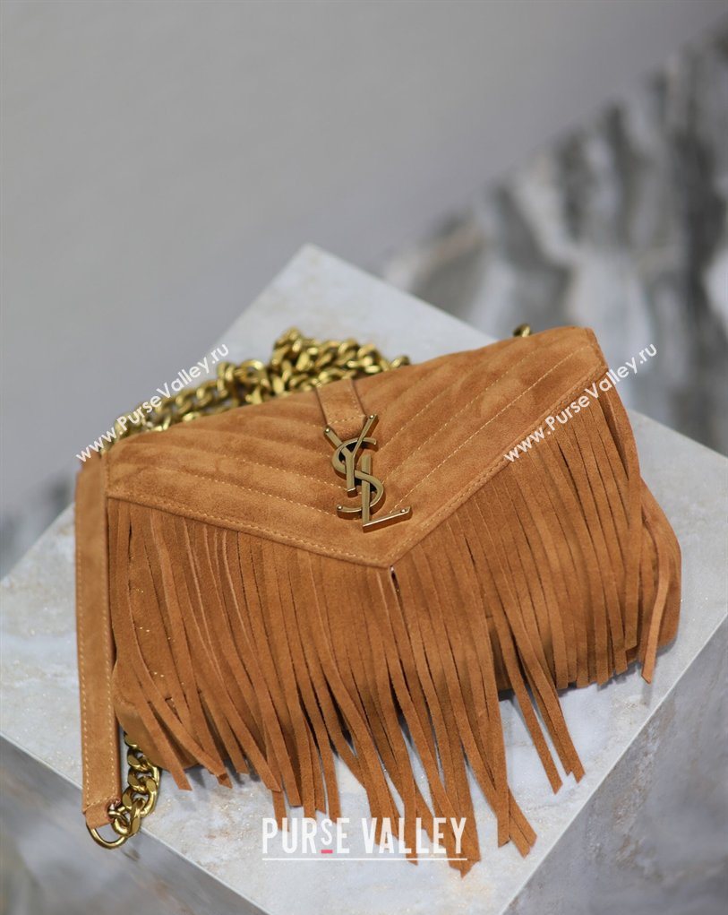 Saint Laurent Medium Monogram College Bag in Suede with Tassel 392737 Clay Brown 2026 (MHUI-260407013)