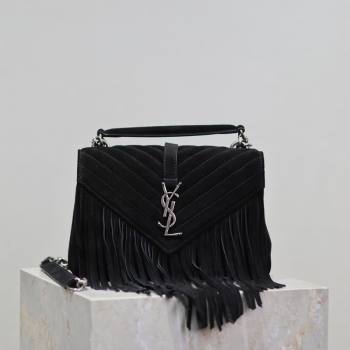 Saint Laurent Medium Monogram College Bag in Suede with Tassel Black 392737 2026 (MHUI-260407014)