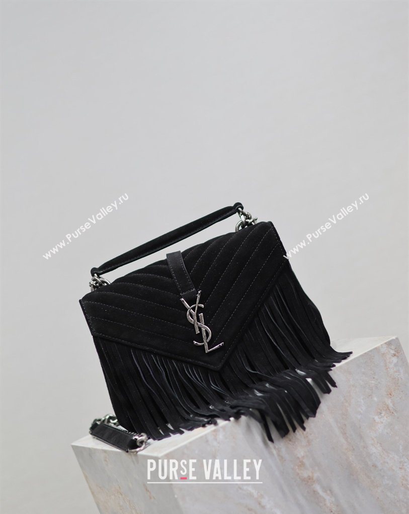 Saint Laurent Medium Monogram College Bag in Suede with Tassel Black 392737 2026 (MHUI-260407014)