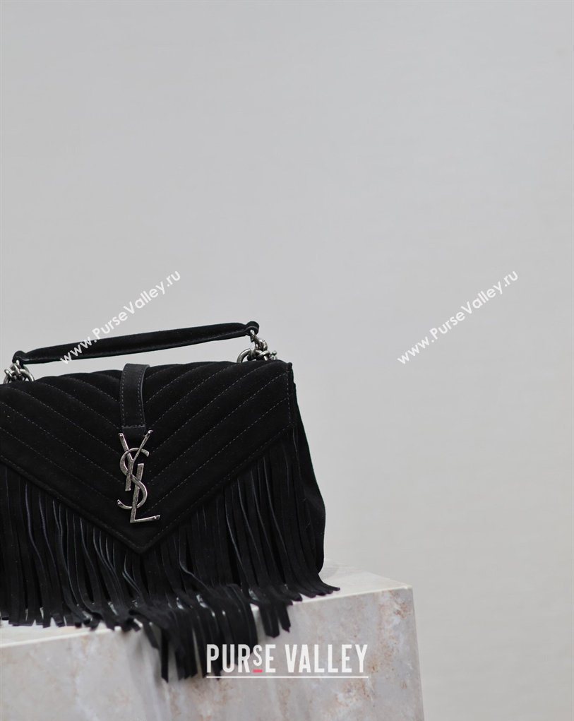 Saint Laurent Medium Monogram College Bag in Suede with Tassel Black 392737 2026 (MHUI-260407014)