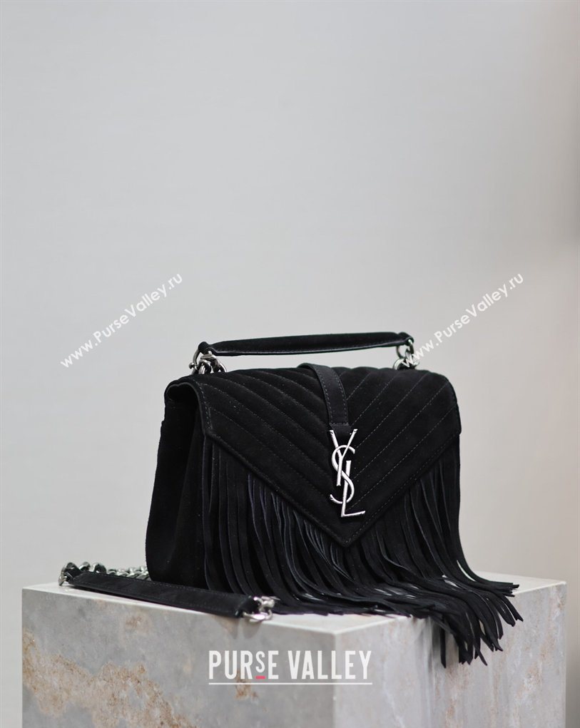 Saint Laurent Medium Monogram College Bag in Suede with Tassel Black 392737 2026 (MHUI-260407014)