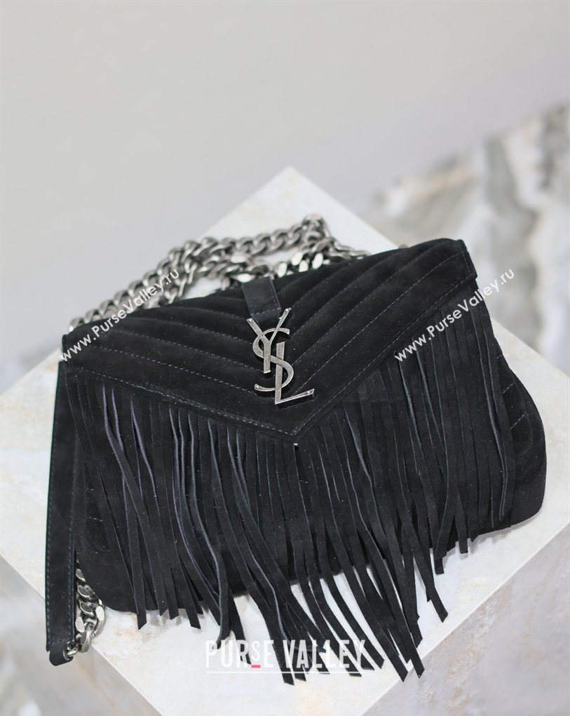 Saint Laurent Medium Monogram College Bag in Suede with Tassel Black 392737 2026 (MHUI-260407014)