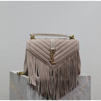 Saint Laurent Medium Monogram College Bag in Suede with Tassel 392737 Grey 2026 (MHUI-260407015)