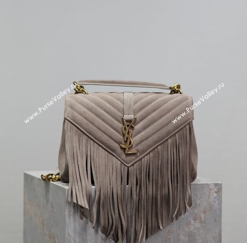 Saint Laurent Medium Monogram College Bag in Suede with Tassel 392737 Grey 2026 (MHUI-260407015)