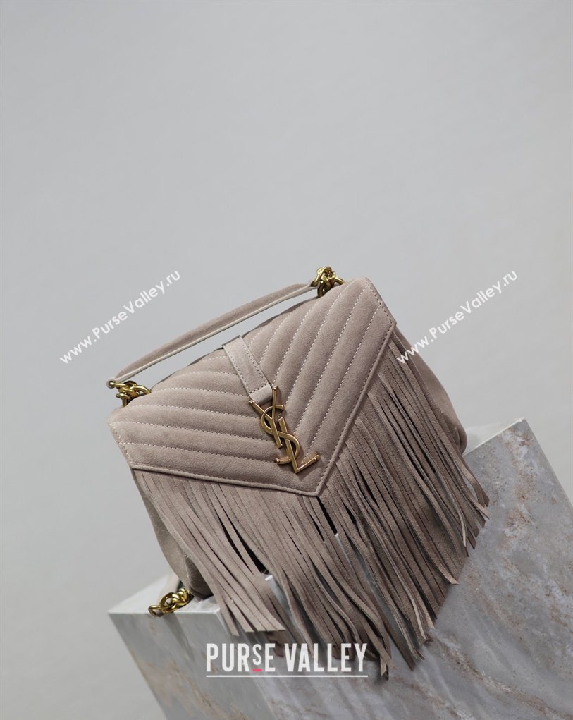 Saint Laurent Medium Monogram College Bag in Suede with Tassel 392737 Grey 2026 (MHUI-260407015)