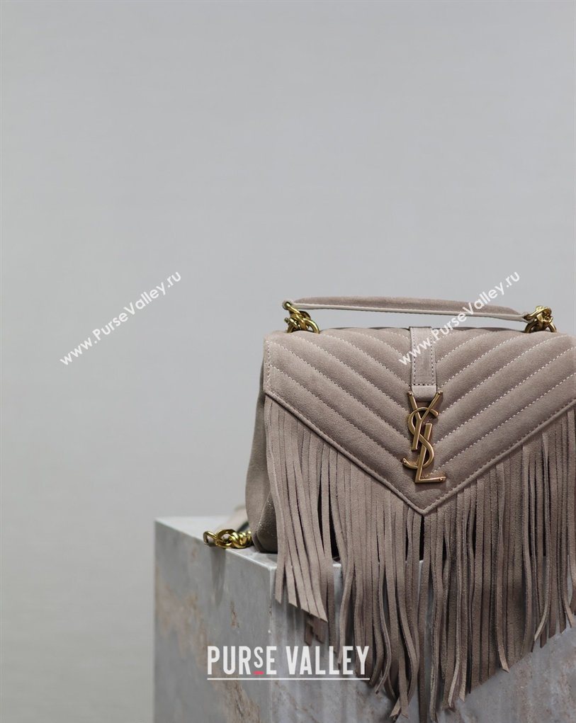 Saint Laurent Medium Monogram College Bag in Suede with Tassel 392737 Grey 2026 (MHUI-260407015)