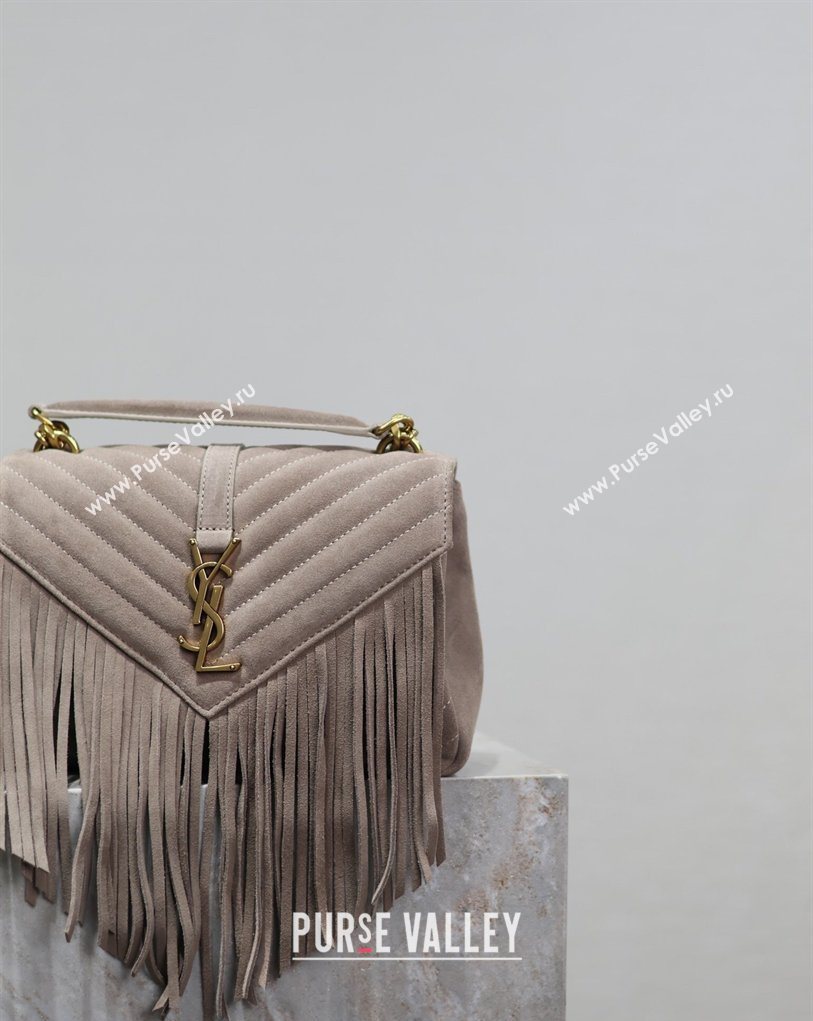 Saint Laurent Medium Monogram College Bag in Suede with Tassel 392737 Grey 2026 (MHUI-260407015)