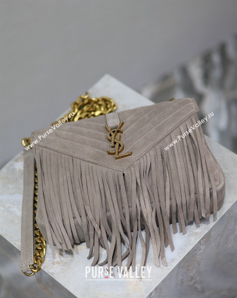 Saint Laurent Medium Monogram College Bag in Suede with Tassel 392737 Grey 2026 (MHUI-260407015)