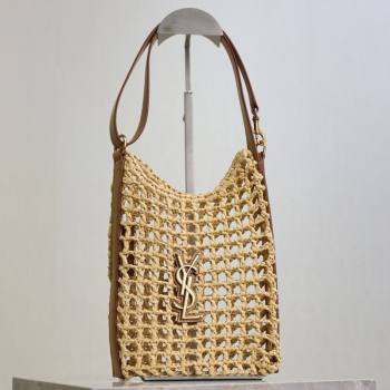 Saint Laurent Oxalis Mini Tote Bag in Crochet Raffia Straw Beige 2026 840042 (MHUI-260407018)