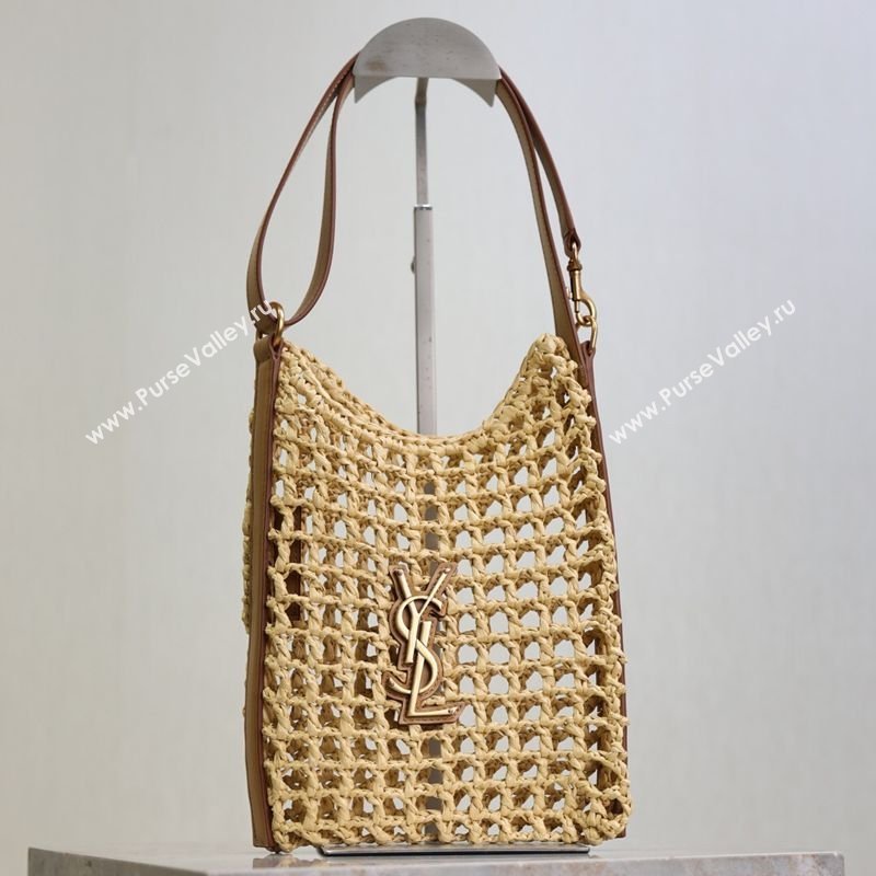 Saint Laurent Oxalis Mini Tote Bag in Crochet Raffia Straw Beige 2026 840042 (MHUI-260407018)