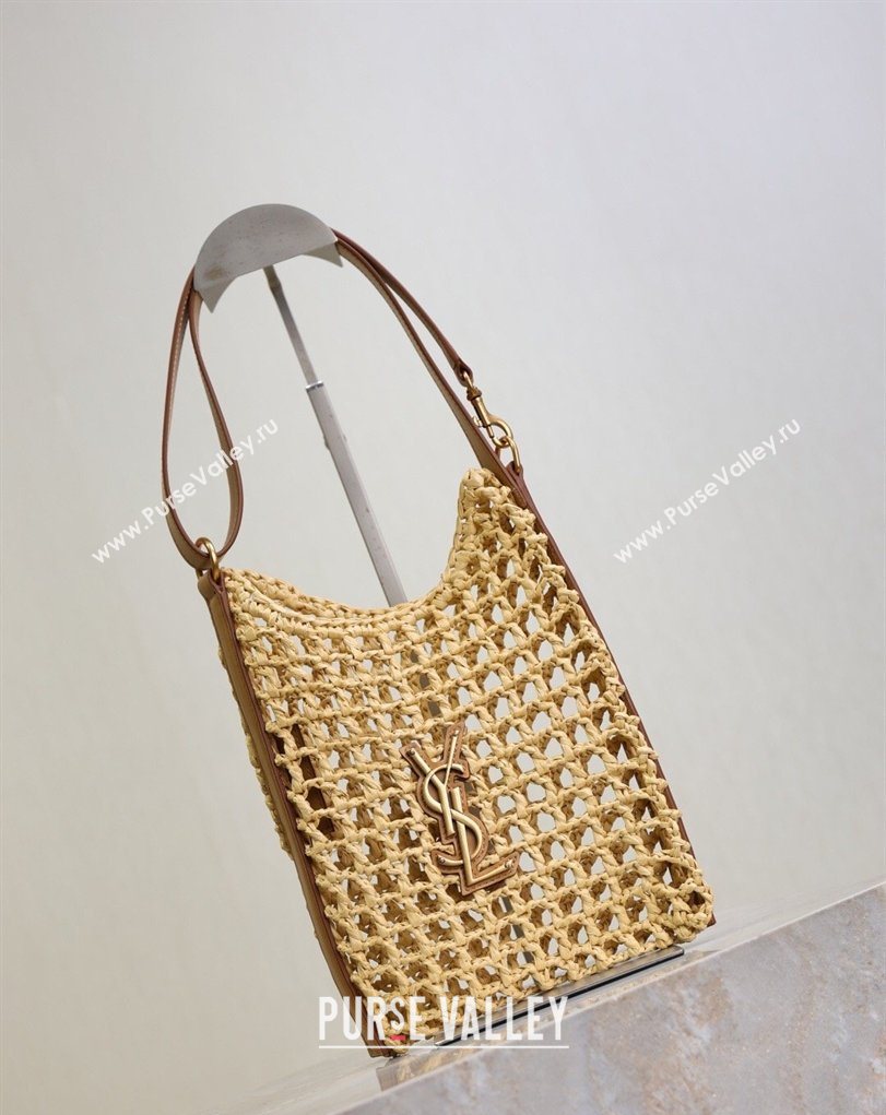 Saint Laurent Oxalis Mini Tote Bag in Crochet Raffia Straw Beige 2026 840042 (MHUI-260407018)