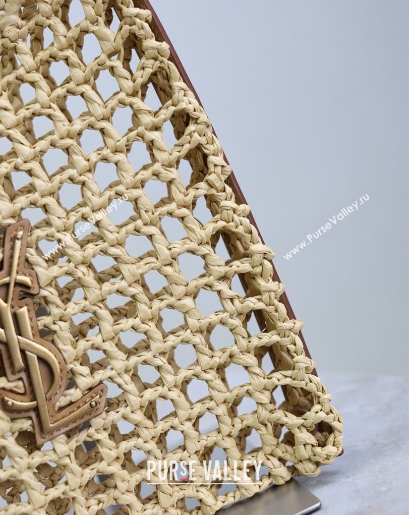 Saint Laurent Oxalis Mini Tote Bag in Crochet Raffia Straw Beige 2026 840042 (MHUI-260407018)