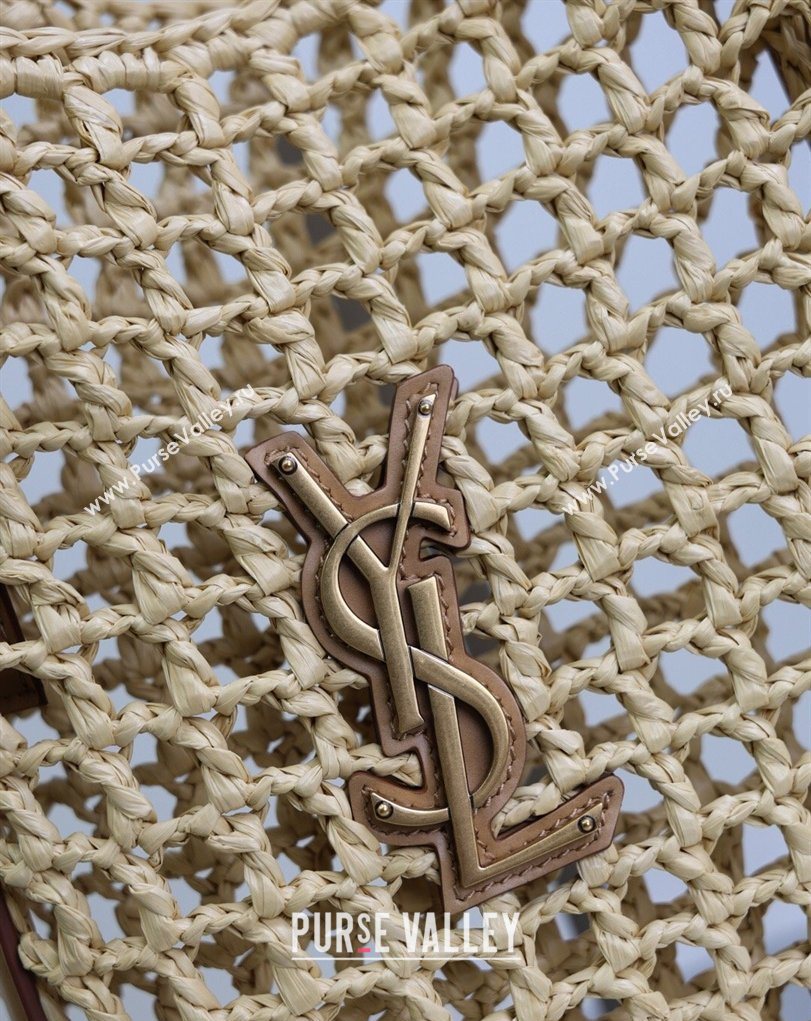 Saint Laurent Oxalis Mini Tote Bag in Crochet Raffia Straw Beige 2026 840042 (MHUI-260407018)