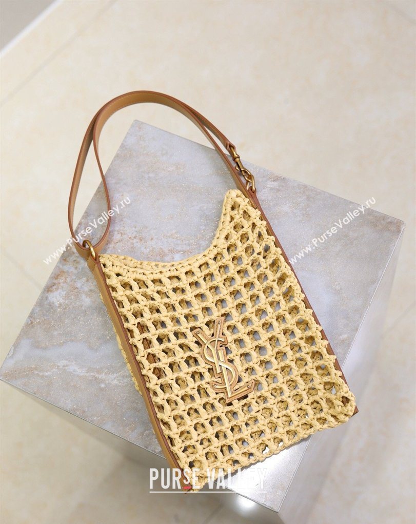 Saint Laurent Oxalis Mini Tote Bag in Crochet Raffia Straw Beige 2026 840042 (MHUI-260407018)