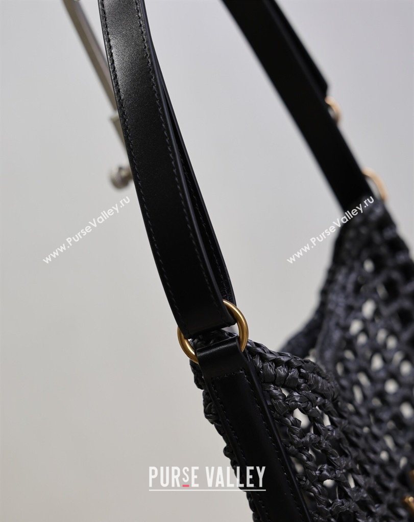 Saint Laurent Oxalis Mini Tote Bag in Crochet Raffia Straw Black 2026 840042 (MHUI-260407019)