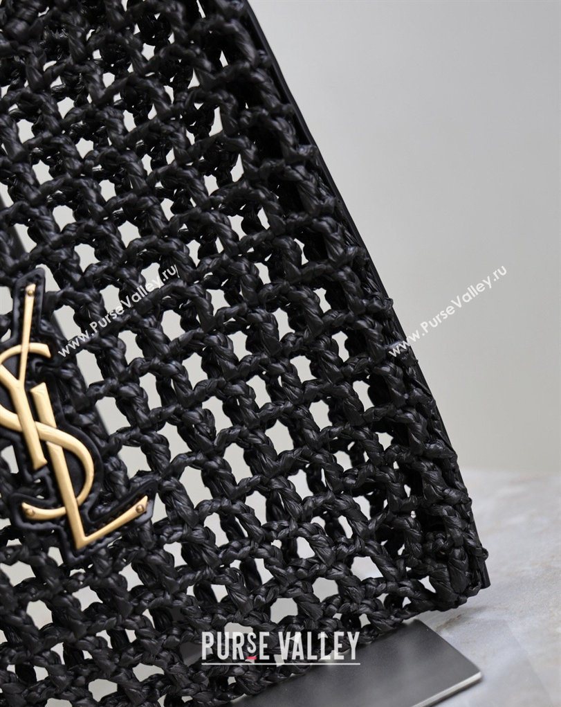 Saint Laurent Oxalis Mini Tote Bag in Crochet Raffia Straw Black 2026 840042 (MHUI-260407019)