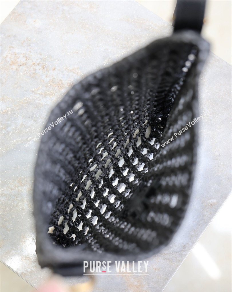 Saint Laurent Oxalis Mini Tote Bag in Crochet Raffia Straw Black 2026 840042 (MHUI-260407019)