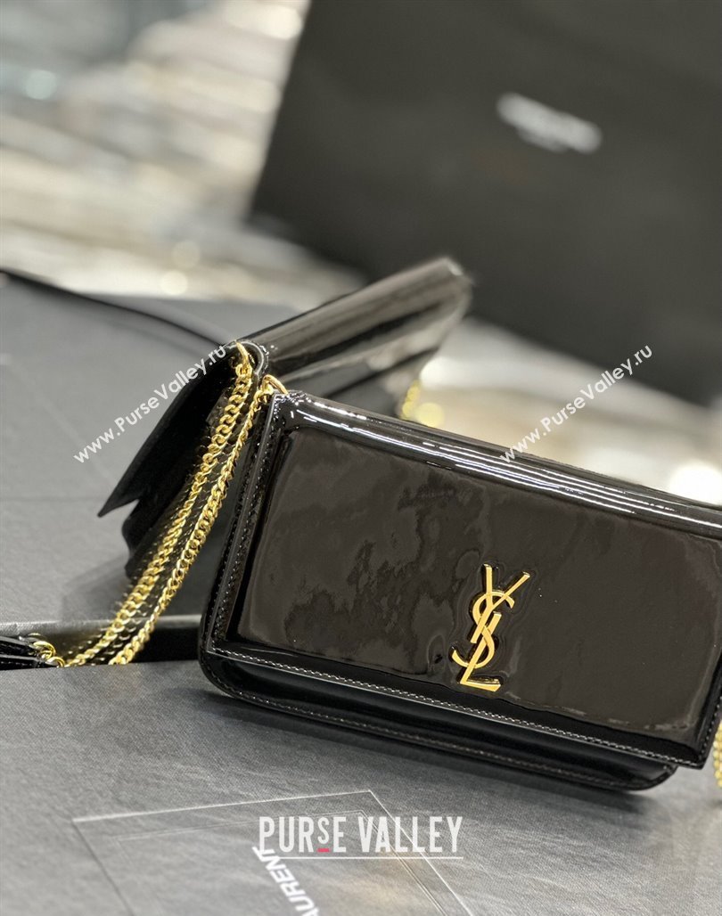 Saint Laurent Cassandre Phone Holder Chain Mini bag in Black Patent Leather 2024 635095 (YY-240525069)