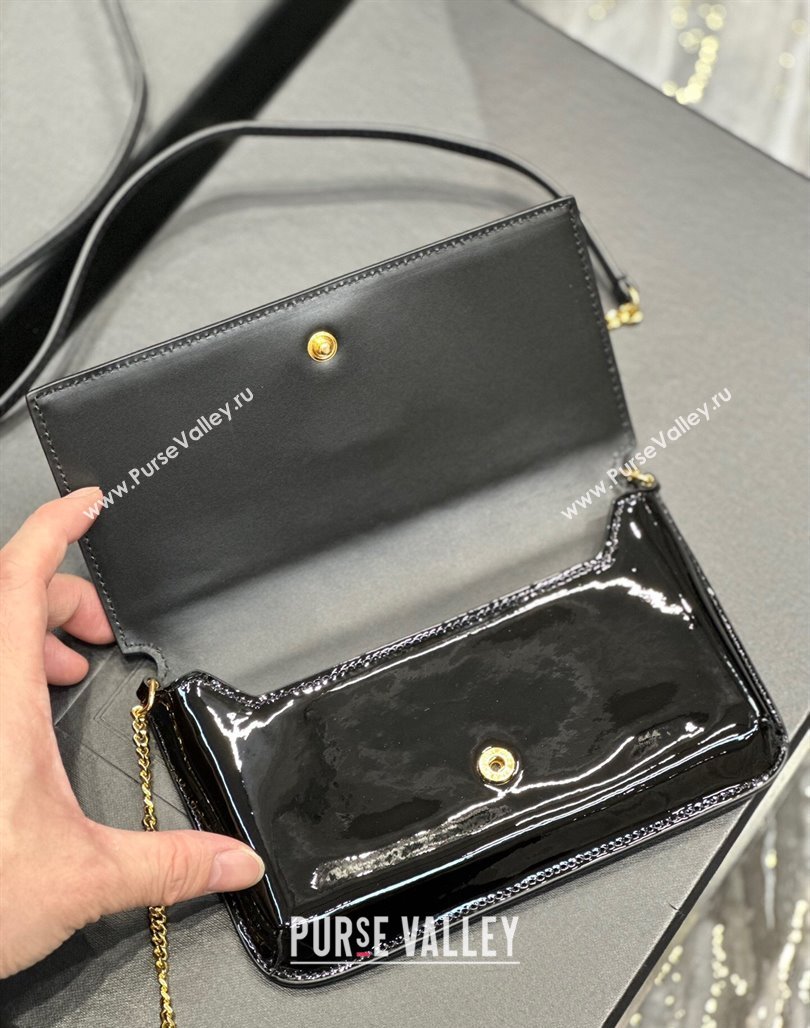 Saint Laurent Cassandre Phone Holder Chain Mini bag in Black Patent Leather 2024 635095 (YY-240525069)